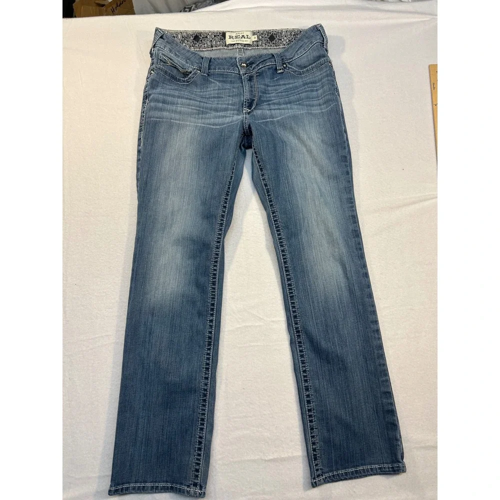 Ariat REAL Denim Womens 33R Mid Rise Straight Leg Western Jeans Medium Wash Blue